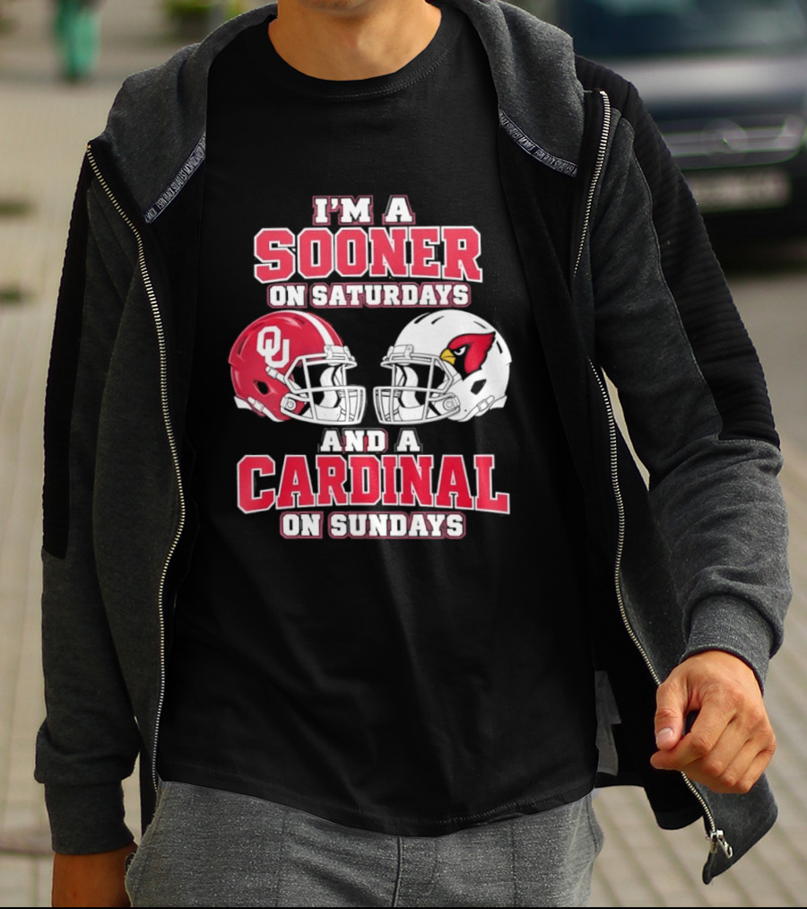 I'm A Sooner On Saturdays And A Cardinal On Sundays Football Helmets T-Shirt
