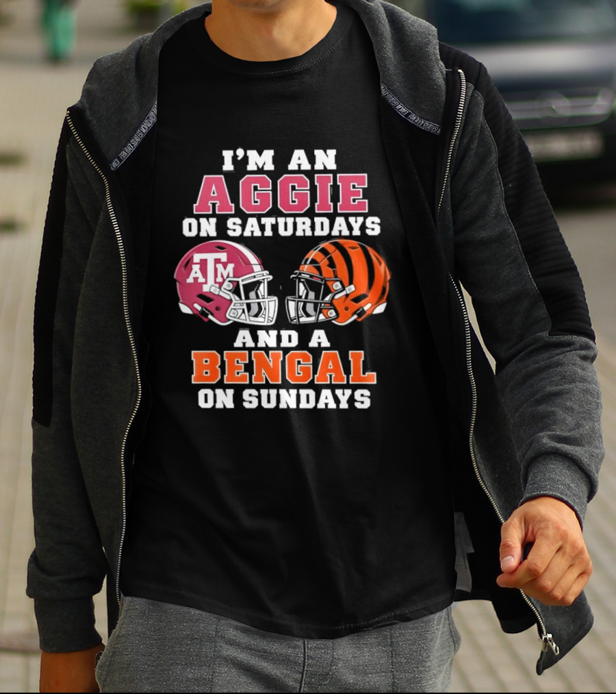 Texas A&M Aggie Saturdays And Cincinnati Bengal Sundays Football Fans T-Shirt