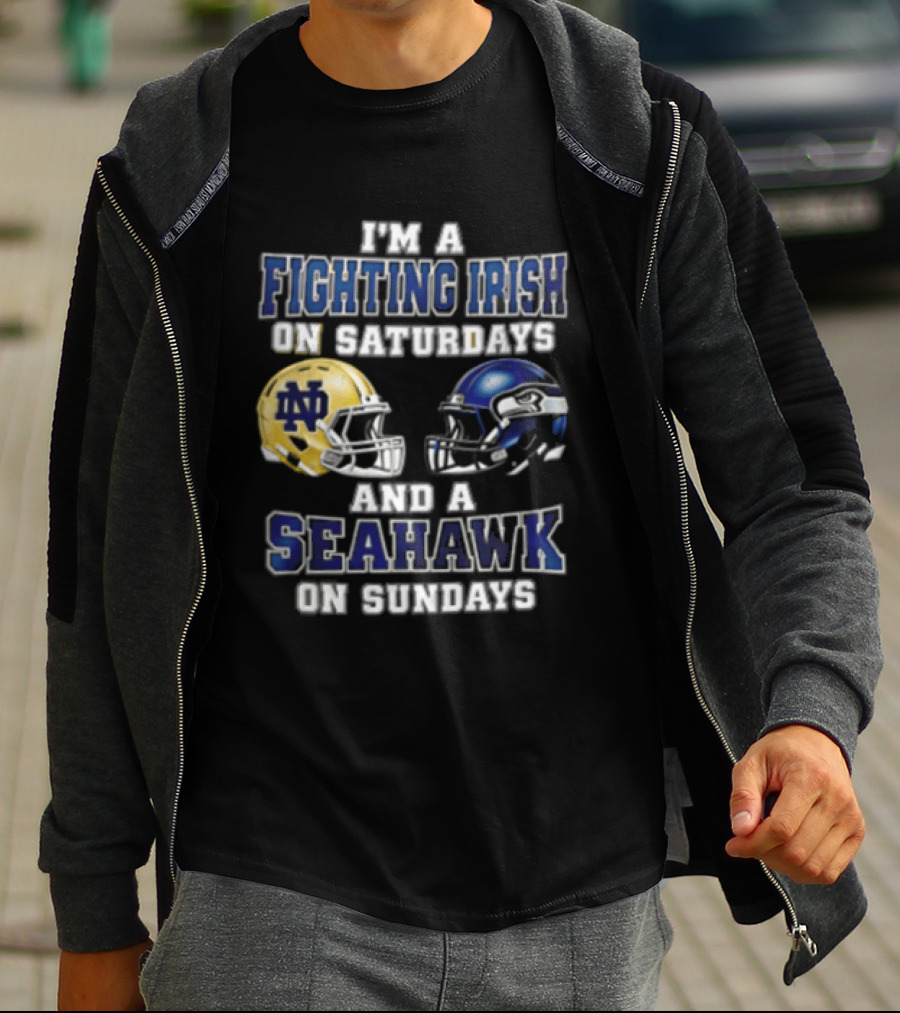 Notre Dame Fighting Irish Saturdays Seattle Seahawks Sundays T-Shirt