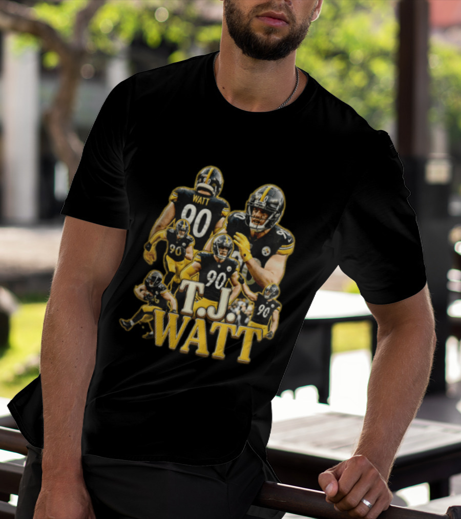 TJ Watt Pittsburgh Steelers 90 Football Action Poses T-Shirt