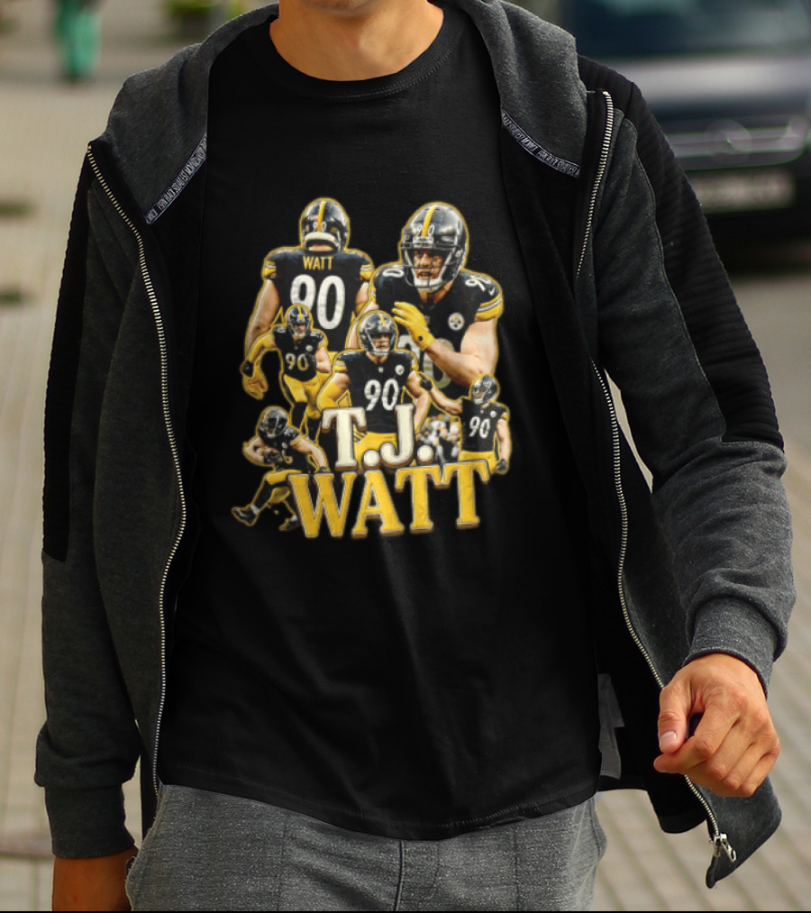 TJ Watt Pittsburgh Steelers 90 Football Action Poses T-Shirt