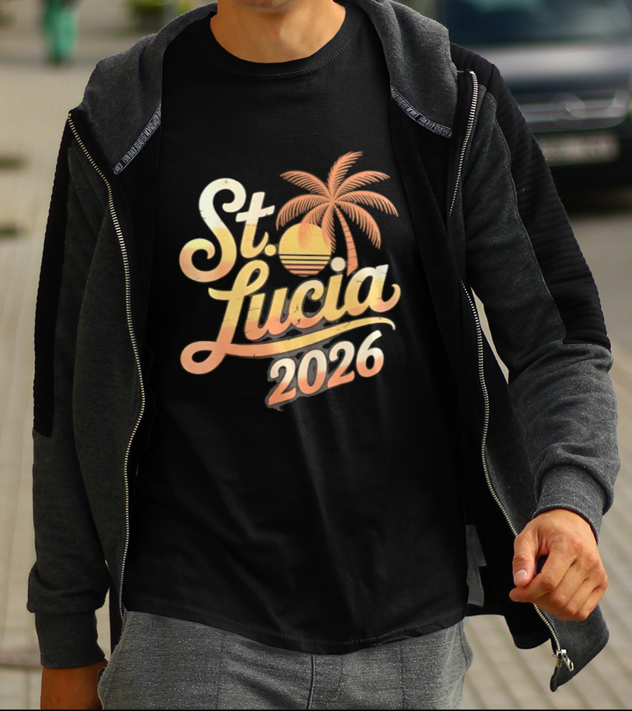 St. Lucia 2026 Palm Tree And Sunset T-Shirt