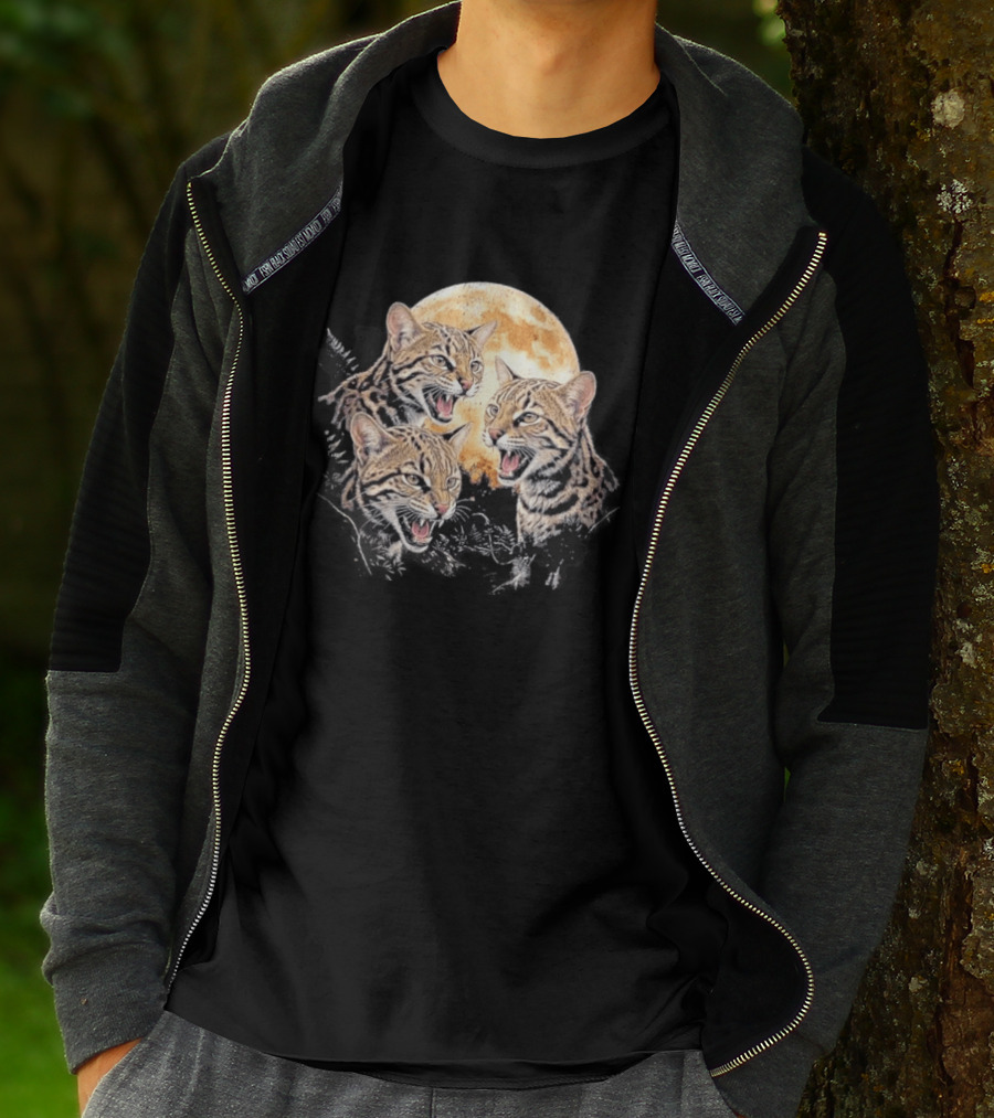 Three Tilcayo Bolivia Cloud Forest Wildcats Full Moon Roaring Trio T-Shirt