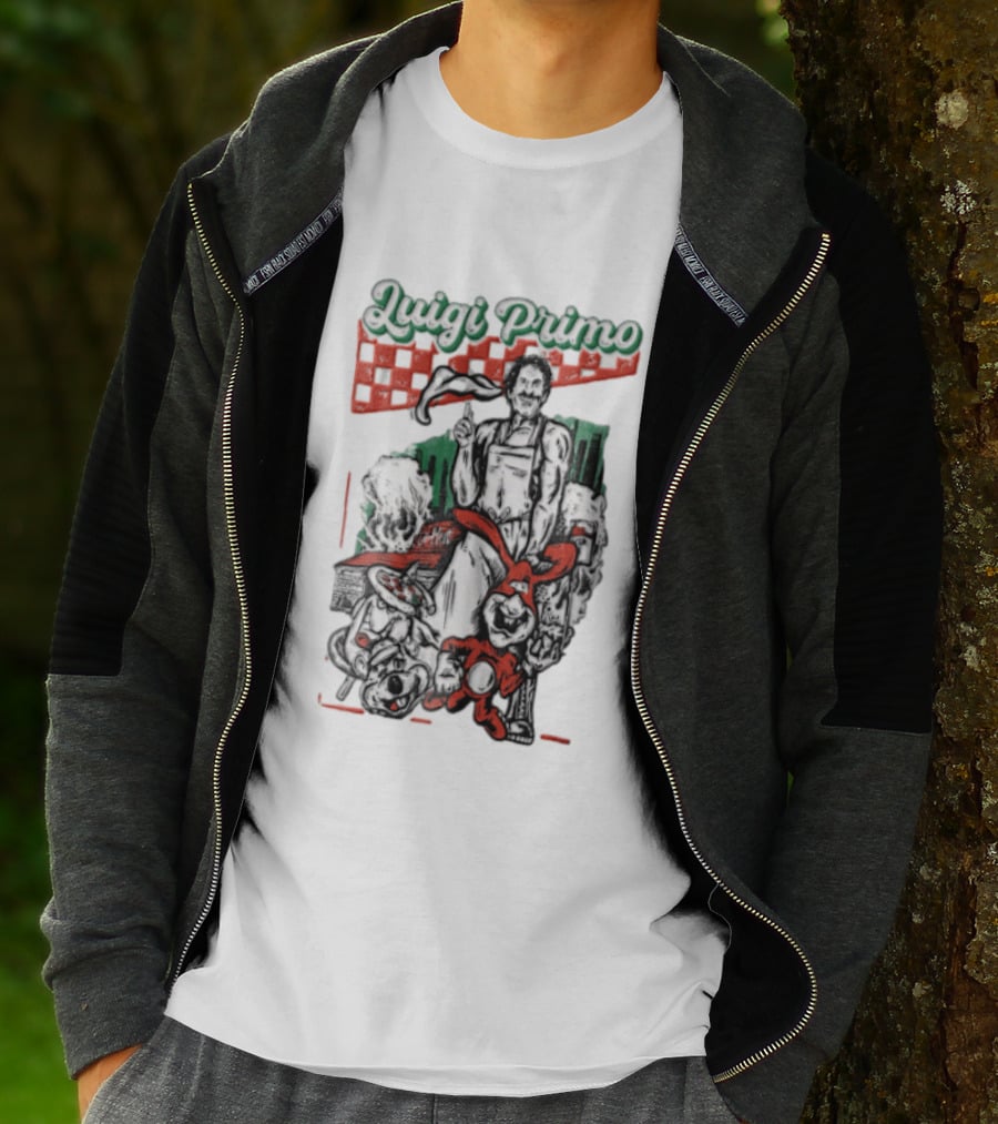 Luigi Primo Chef Tossing Pizza Dough With Rabbit And Pizza Oven T-Shirt