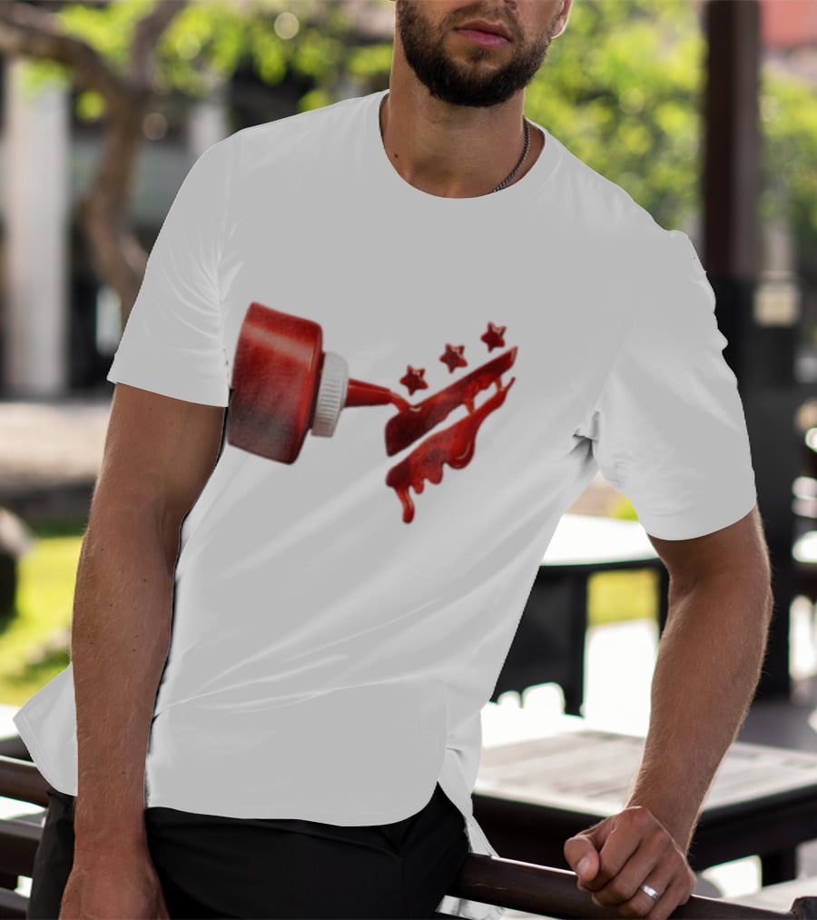 Red Squeeze Bottle Pouring Ketchup With Stars T-Shirt