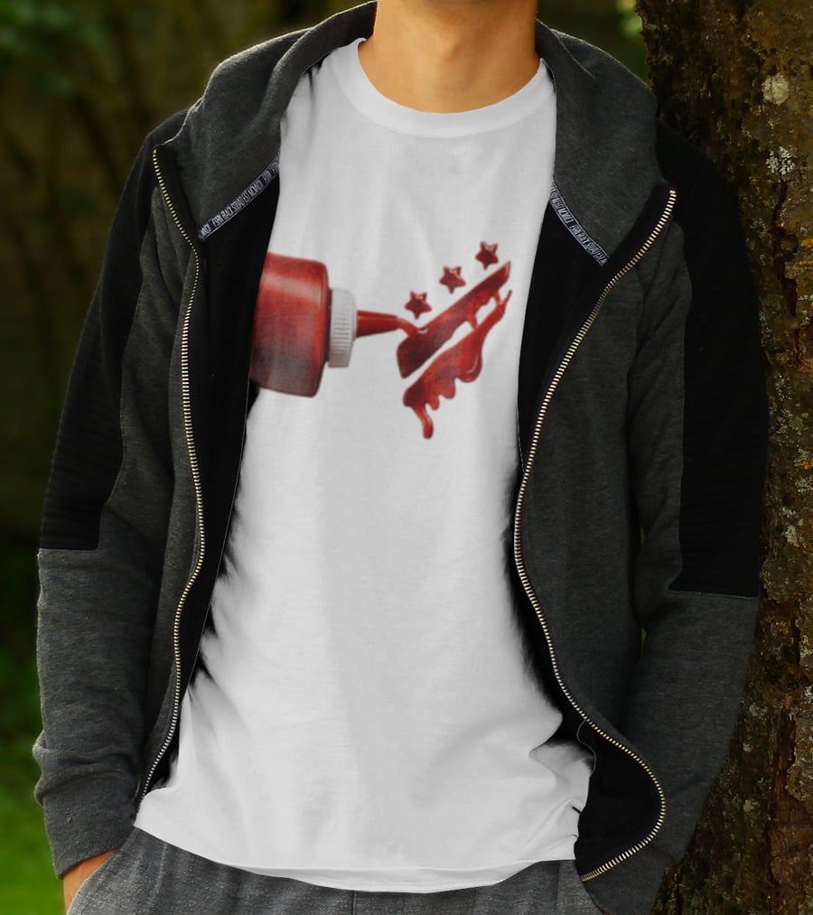 Red Squeeze Bottle Pouring Ketchup With Stars T-Shirt