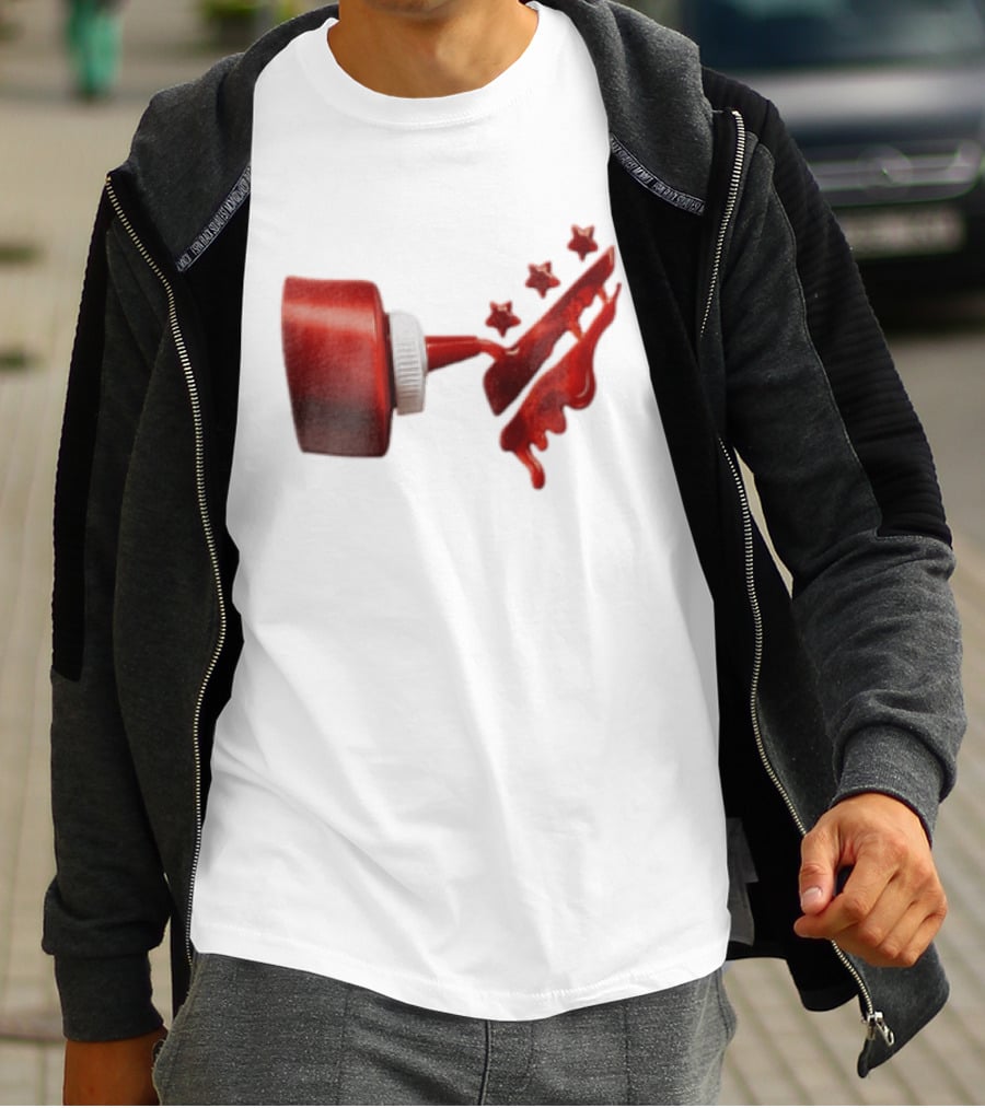 Red Squeeze Bottle Pouring Ketchup With Stars T-Shirt