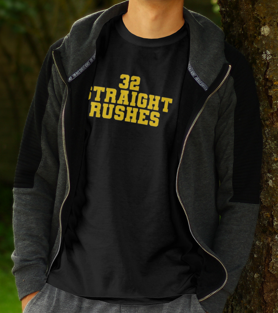 32 Straight Rushes Football Marathon Yellow Athletic Varsity T-Shirt