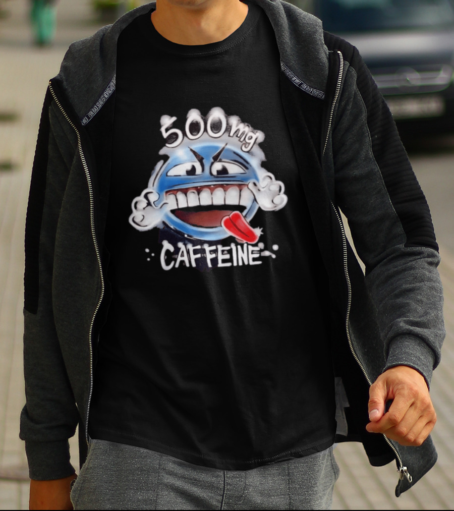 500mg Caffeine Airbrushed Smiley Face Coffee Lover T-Shirt