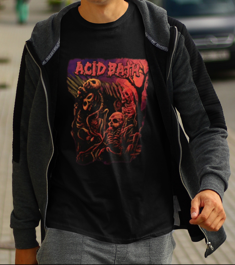 Acid Bath Skeletons And Skulls Allen Jaeger Halloween Horror T-Shirt