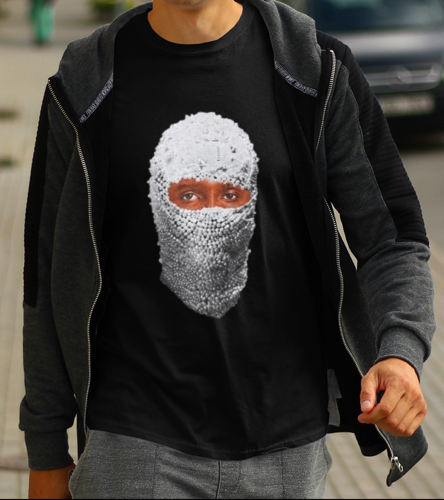 African Boy Store AFB Pearl Mask Eyes Peering Through Beaded T-Shirt