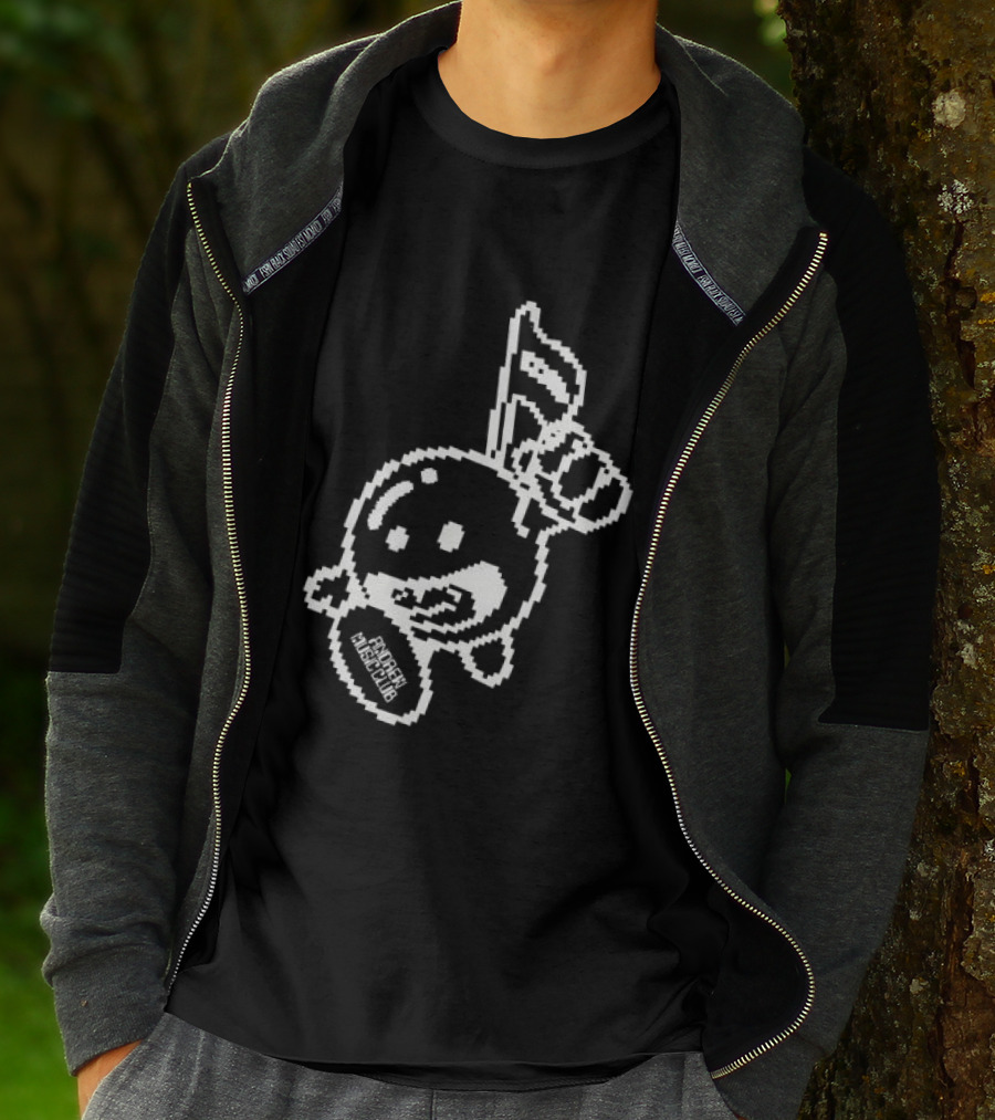 Andrew Miami Store Amc Black Pixel Art Character Holding Flag T-Shirt