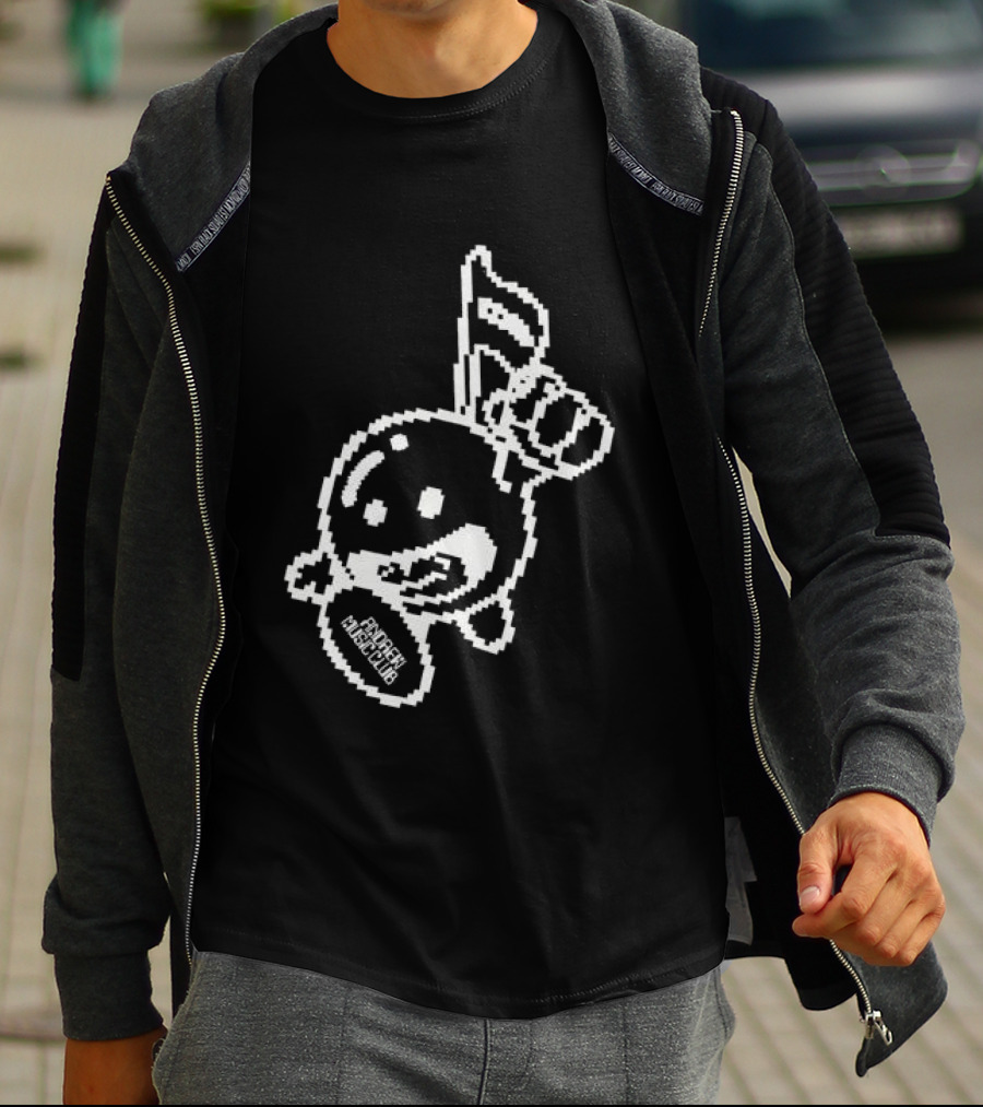 Andrew Miami Store Amc Black Pixel Art Character Holding Flag T-Shirt