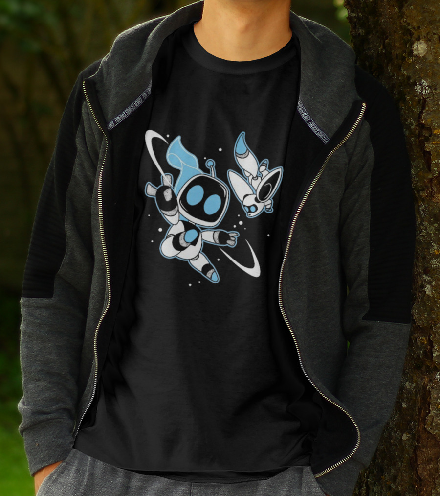 Astro Bot Bots In Space Adventure With Robots Floating In Space T-Shirt