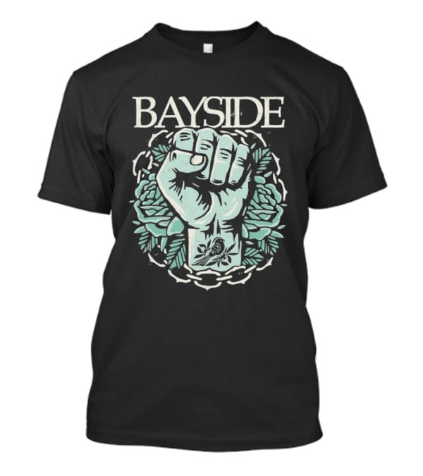 Bayside Acoustic Fist Tattoo Style With Roses And Fist In Chain Circle T-Shirt