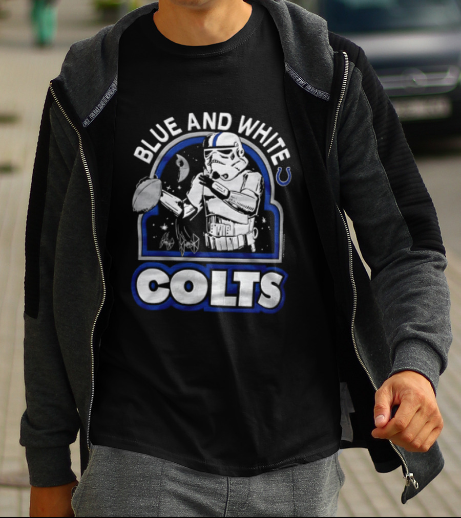 Blue And White Colts Stormtrooper Throwing Football Space T-Shirt