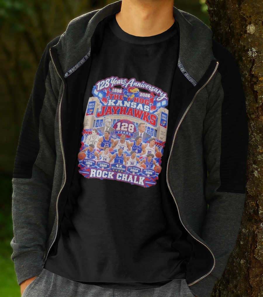 Kansas Jayhawks 128 Years Anniversary 1898 2026 The Phog NCAA Champions Rock Chalk T-Shirt