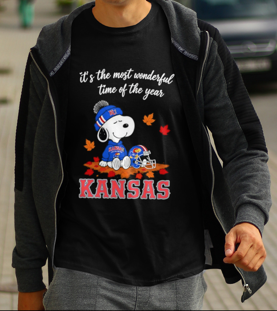 Kansas Jayhawks Snoopy It's The Most Wonderful Time Of The Year T-Shirt