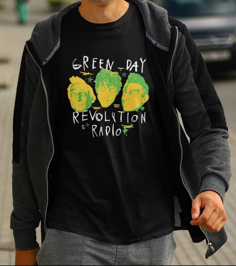 Green Day Revolution Radio Scribble Mask Faces T-Shirt