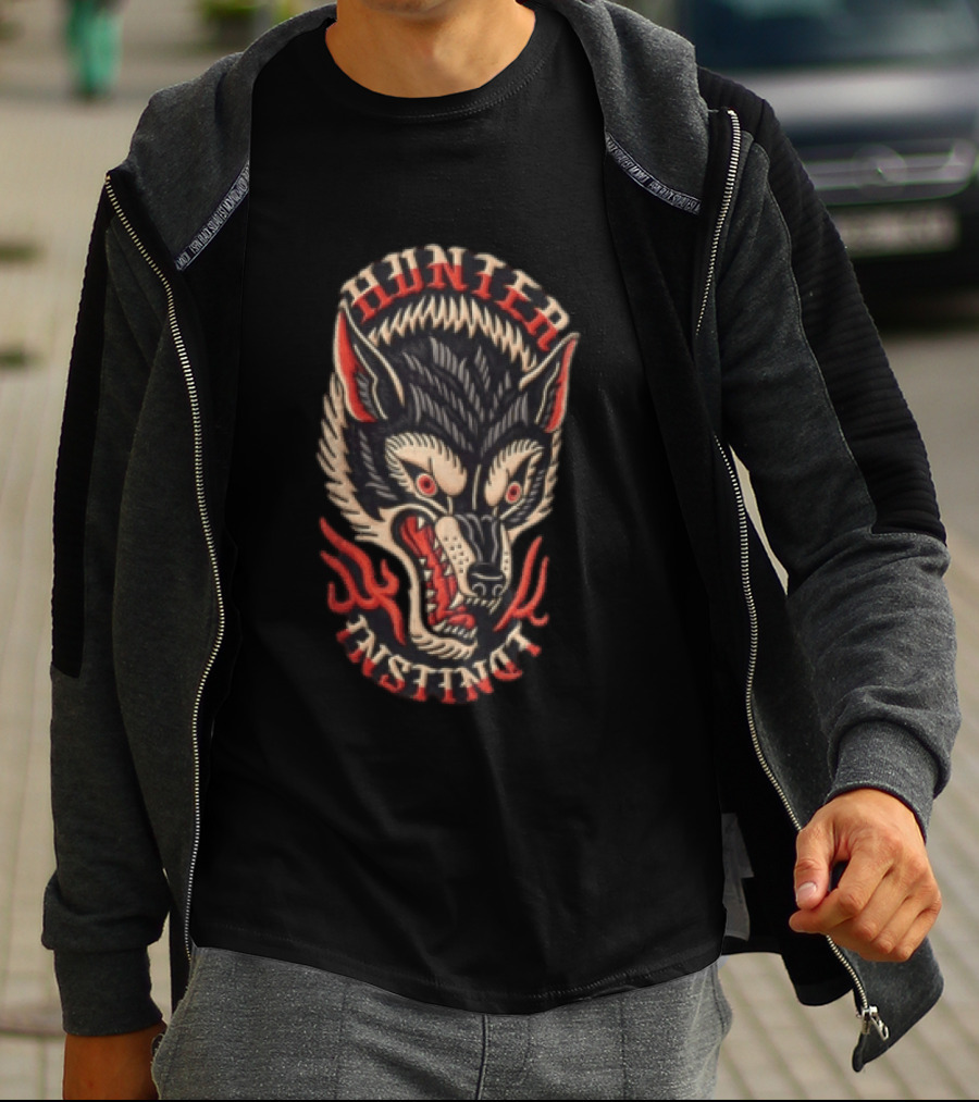 Hunter Instinct Wolf Head Flames T-Shirt