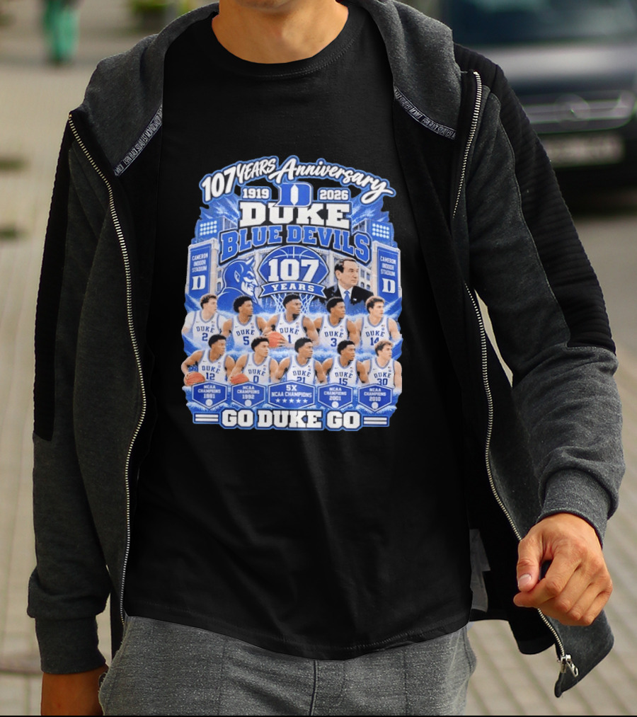 107 Years Anniversary 1919 2026 Duke Blue Devils NCAA Champions 5X Go Duke Go T-Shirt