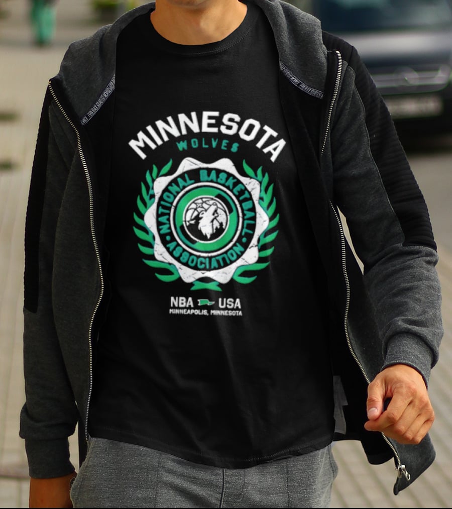 Minnesota Wolves NBA National Basketball Association Howling Wolf Circular Laurel Wreath T-Shirt