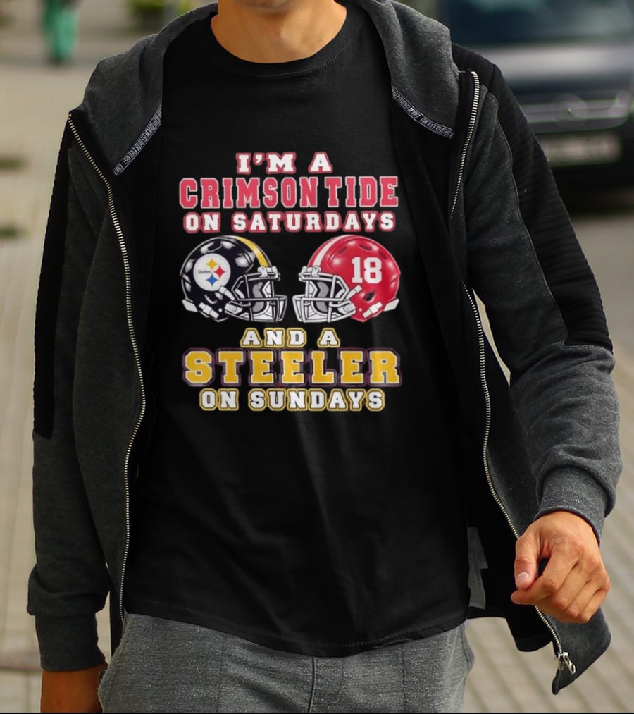 I'm A Crimson Tide On Saturdays And A Steeler On Sundays Football Helmets 18 T-Shirt