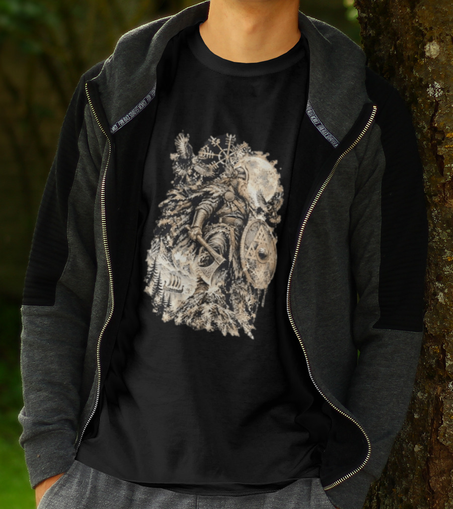 Norse God Viking Warrior Axe Valknut Symbol Raven Longship T-Shirt