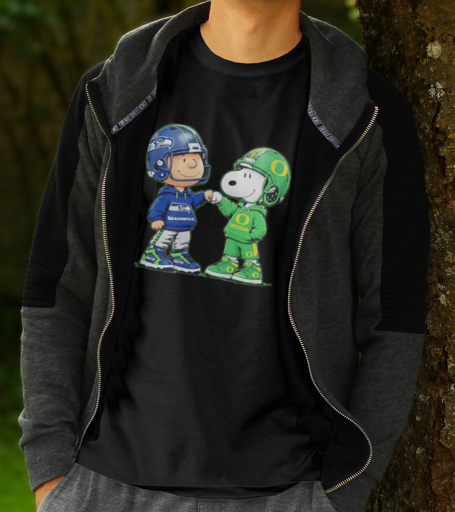 Peanuts Characters Seattle Seahawks Oregon Ducks Fist Bump Friendship Gear T-Shirt