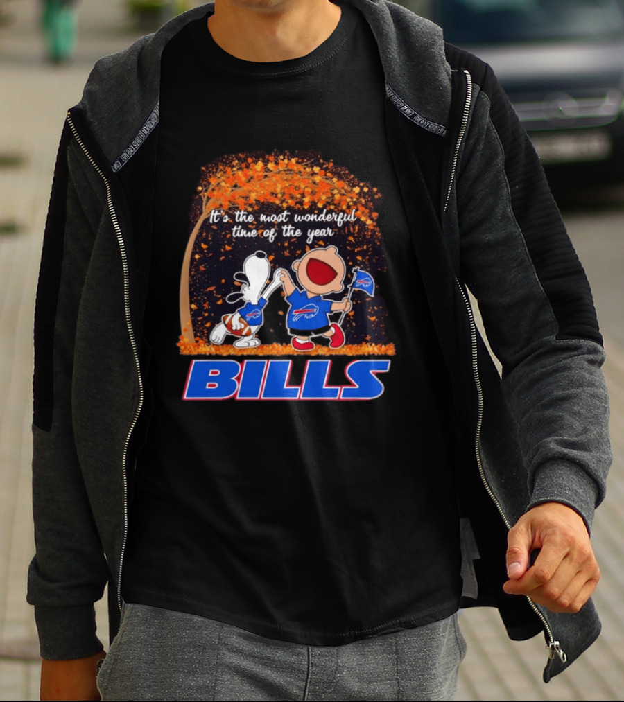 Buffalo Bills Snoopy Charlie Brown Dancing It's The Most Wonderful Time Of The Year T-Shirt