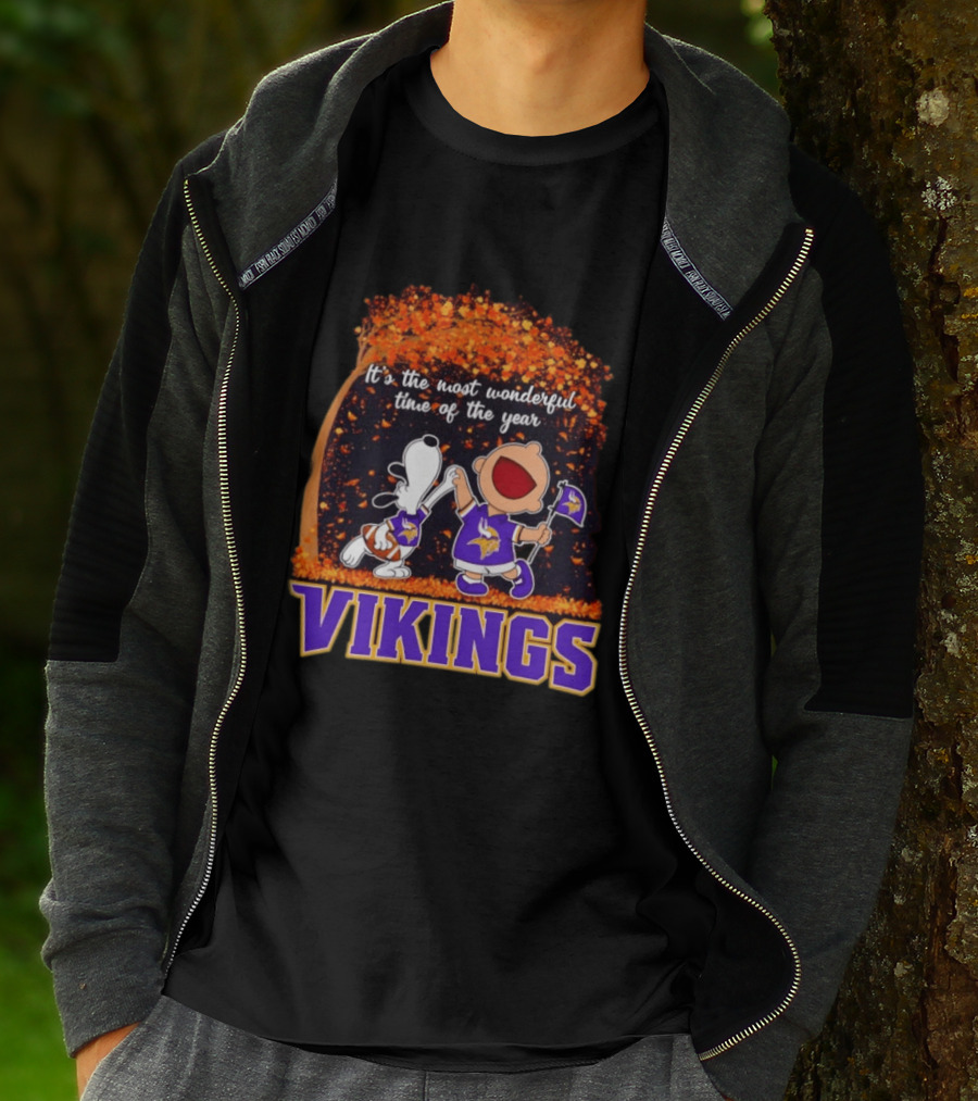Snoopy Charlie Brown Dancing Minnesota Vikings It's The Most Wonderful Time Of The Year T-Shirt