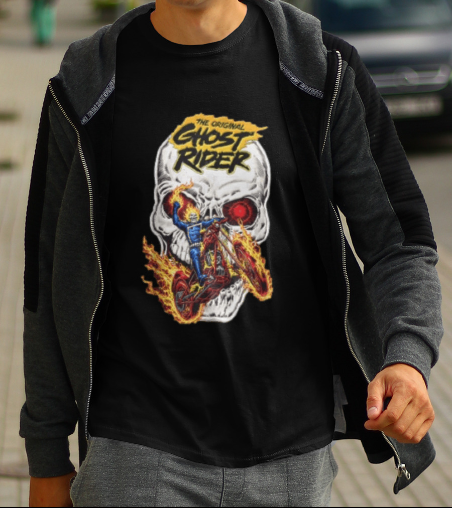 The Original Ghost Rider Flaming Skull Motorcycle Rider T-Shirt