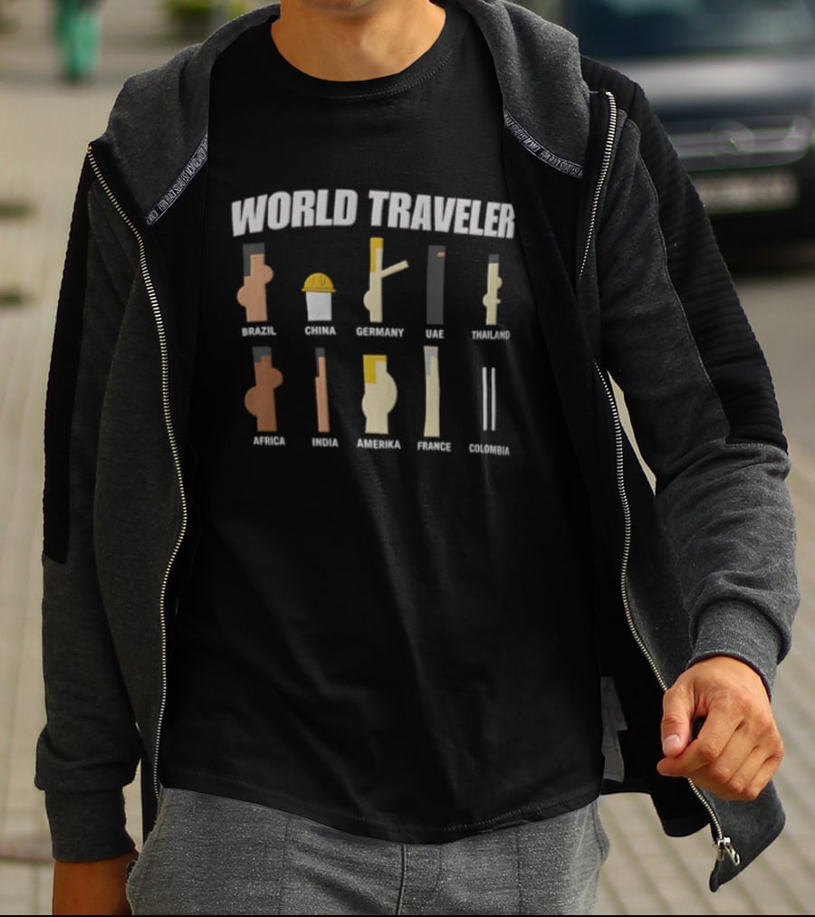 World Traveler Israel China Germany USA Holland Africa India France Japan Colombia T-Shirt