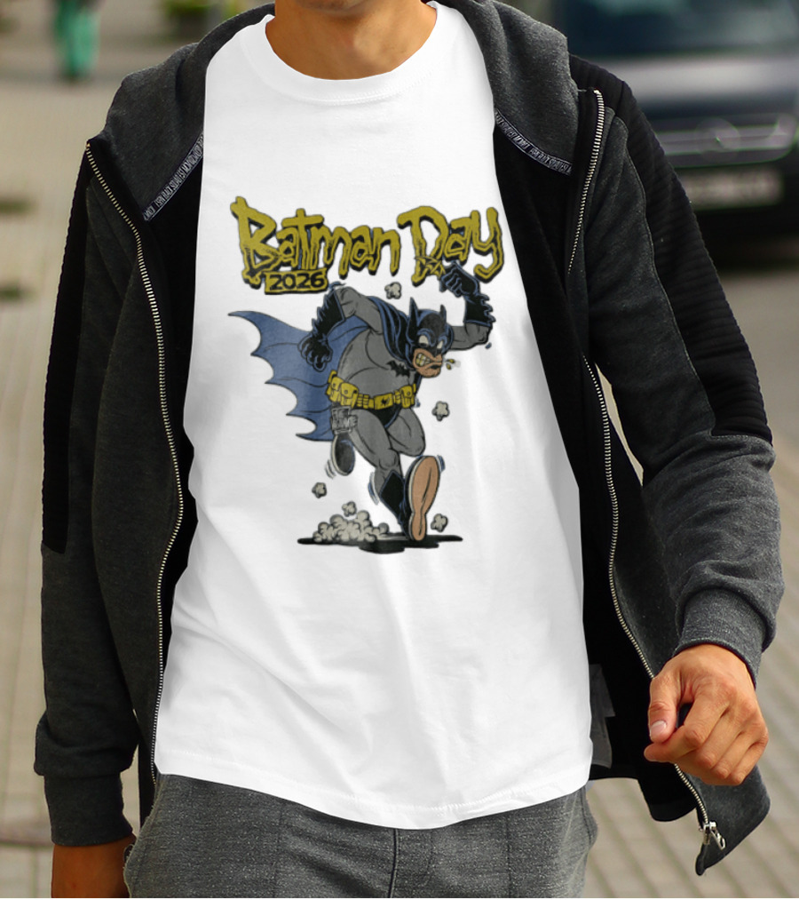 Batman Day 2026 Cartoon Running With Batarang T-Shirt