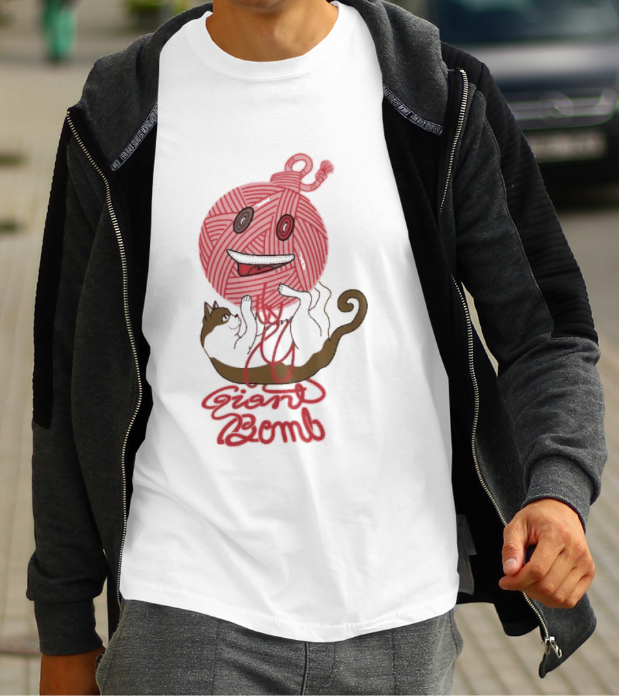 Giant Bomb Cat Monster Red Yarn Ball T-Shirt