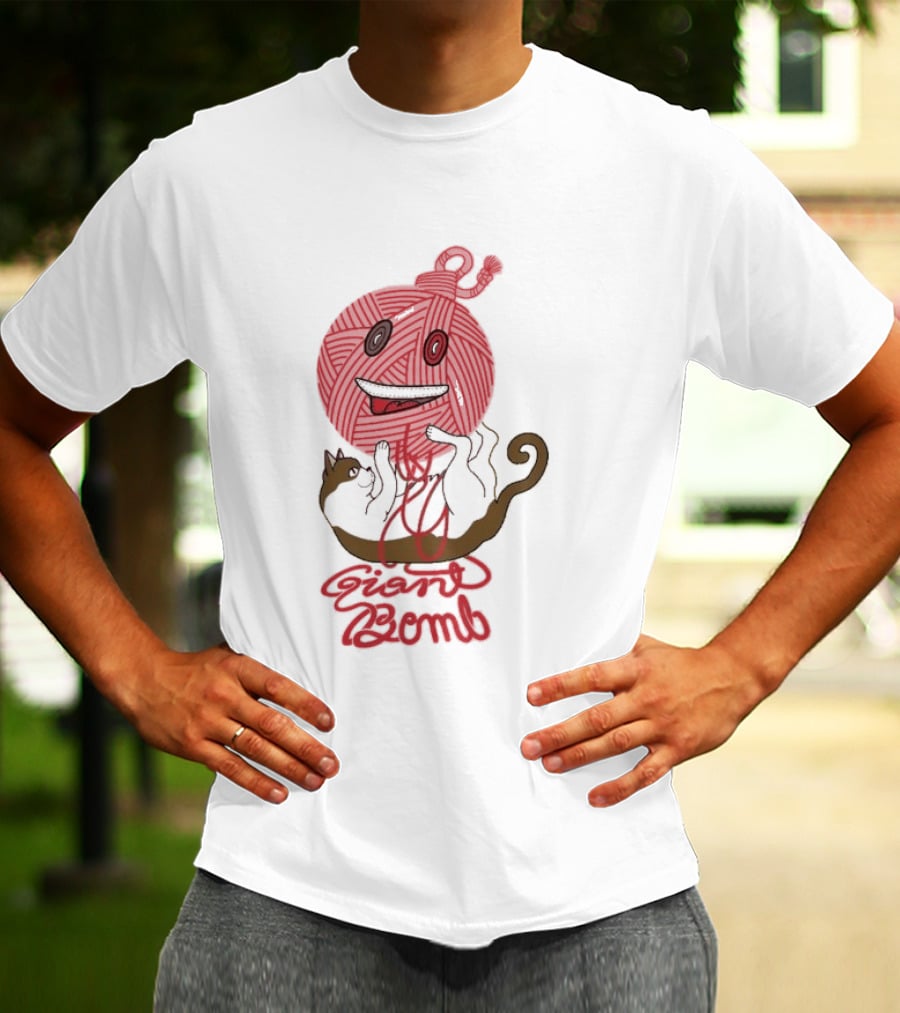 Giant Bomb Cat Monster Red Yarn Ball T-Shirt