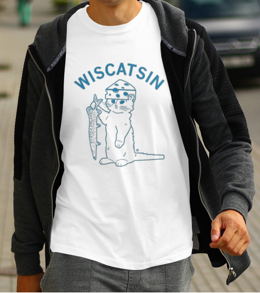 Wiscatsin Cat With Fish Illustration By Raygun T-Shirt