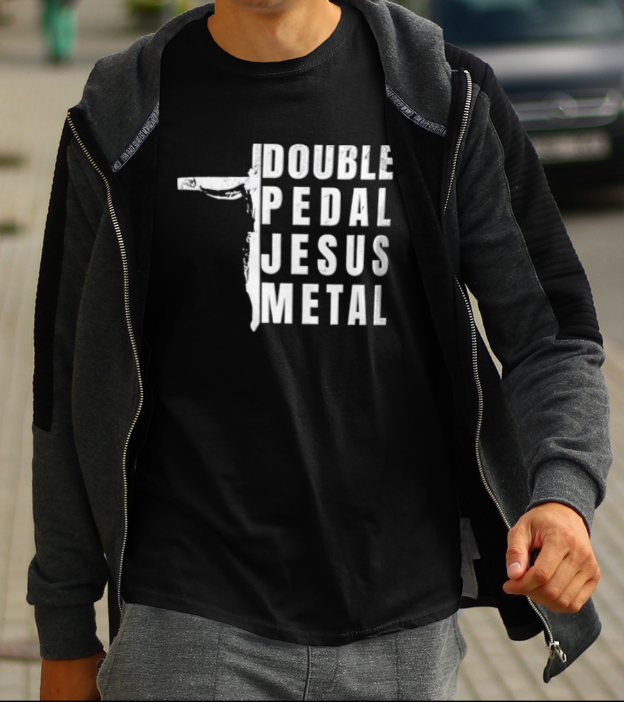 Double Pedal Jesus Metal Crucifix Shape Grunge T-Shirt