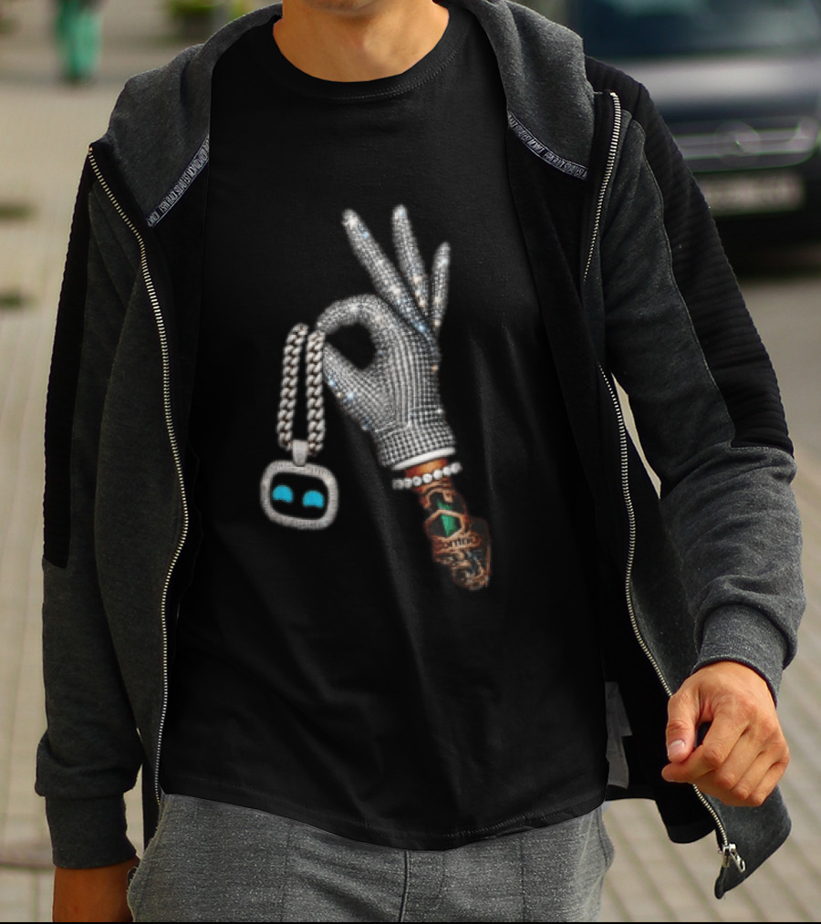 Ok Hand Diamond Glove Holding Sneaker Pendant Chain T-Shirt