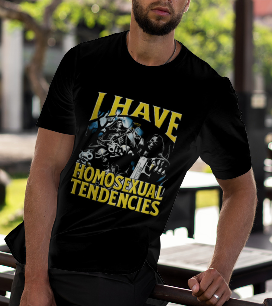I Have Homosexual Tendencies Skeletons With Handguns Dark T-Shirt