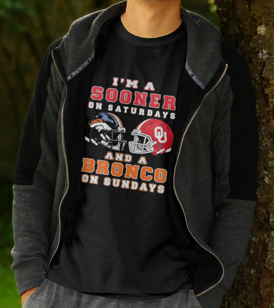 I'm A Sooner On Saturdays And A Bronco On Sundays Football Helmets T-Shirt