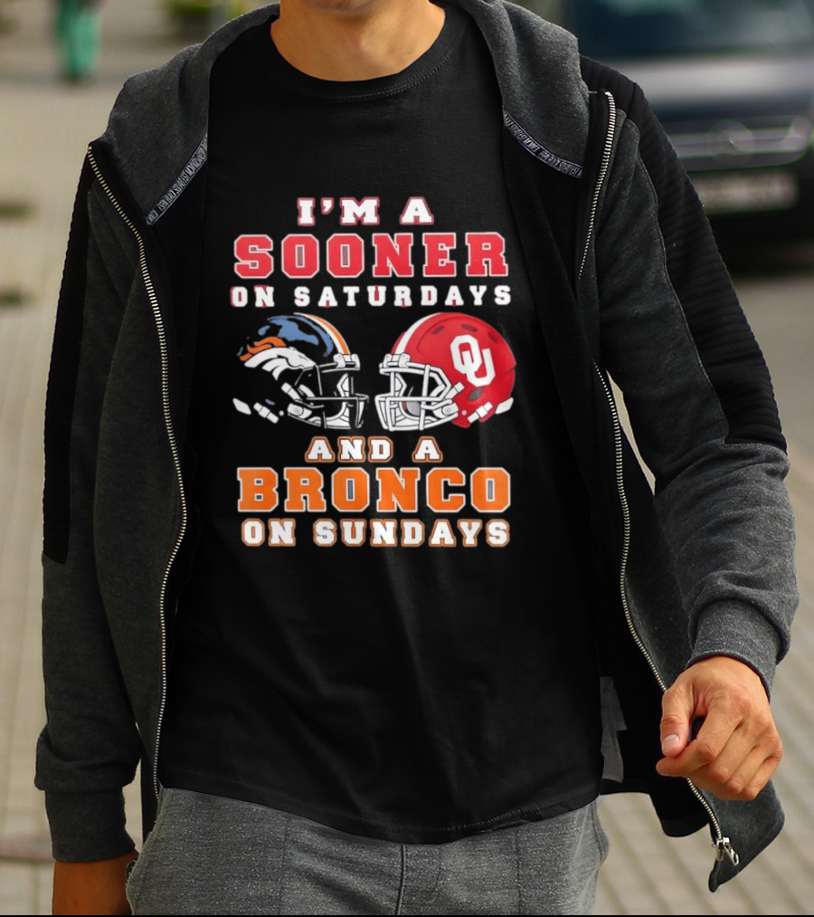 I'm A Sooner On Saturdays And A Bronco On Sundays Football Helmets T-Shirt