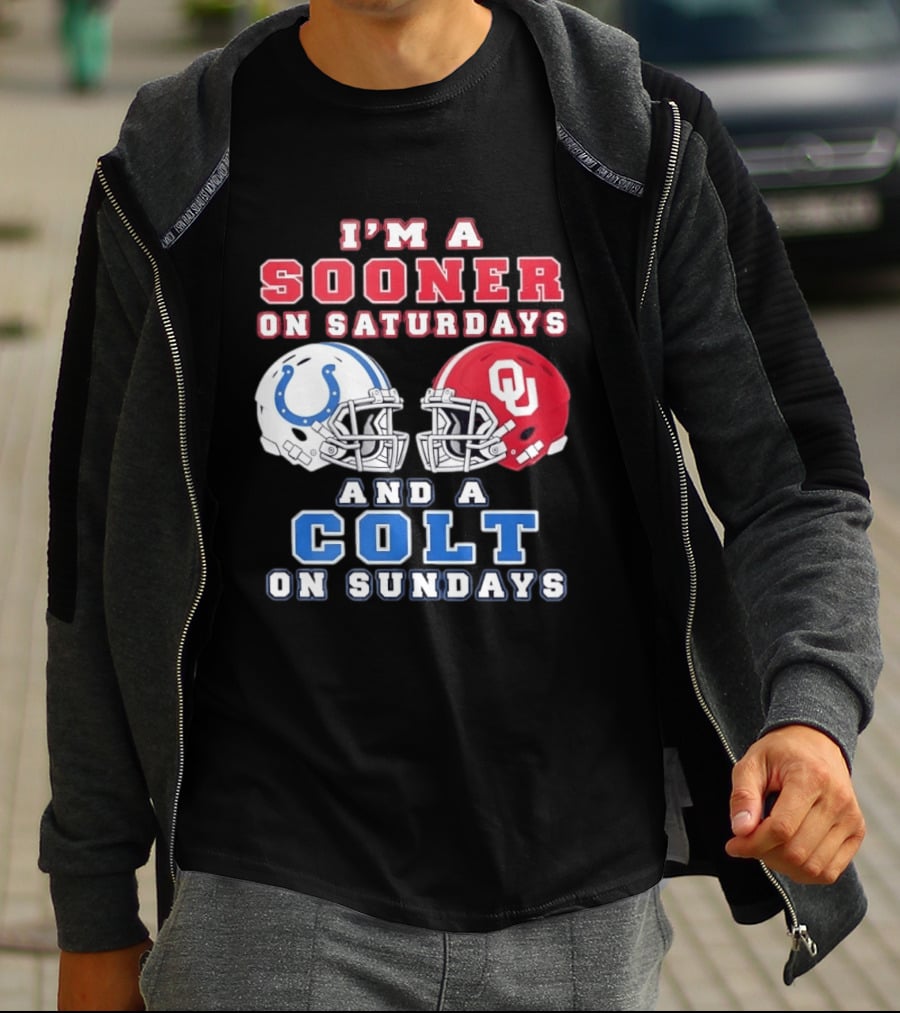 I'm A Sooner On Saturdays And A Colt On Sundays Football Helmets T-Shirt