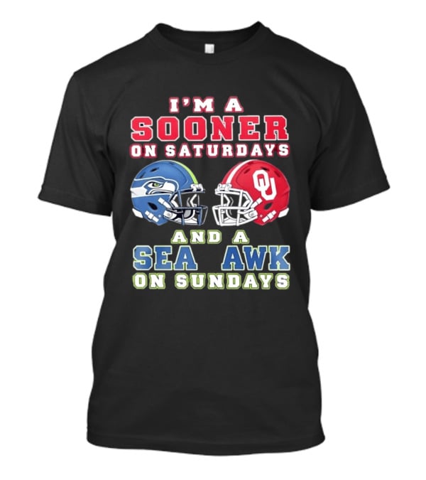 I'm A Sooner On Saturdays And A Seahawk On Sundays Football Helmet Fan Gear T-Shirt