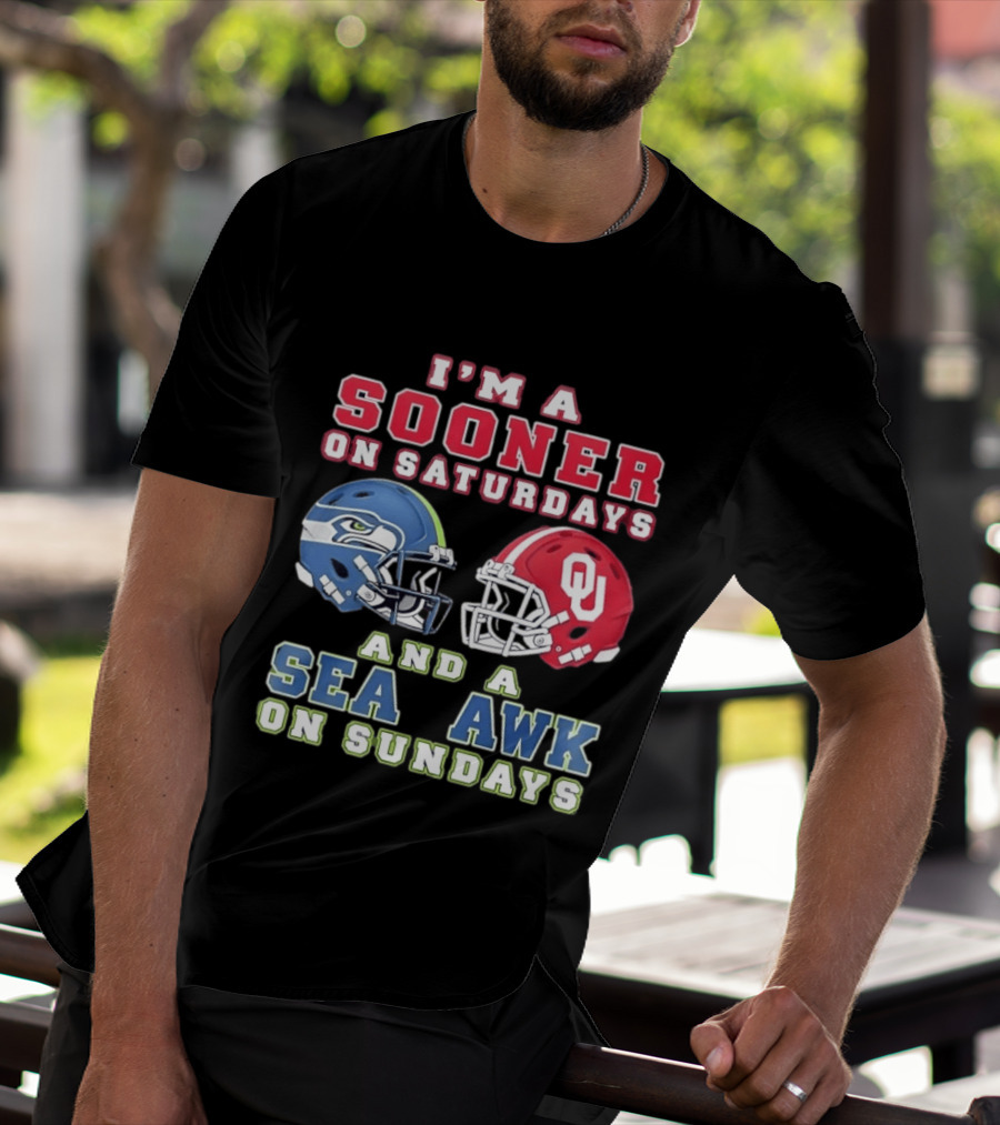 I'm A Sooner On Saturdays And A Seahawk On Sundays Football Helmet Fan Gear T-Shirt