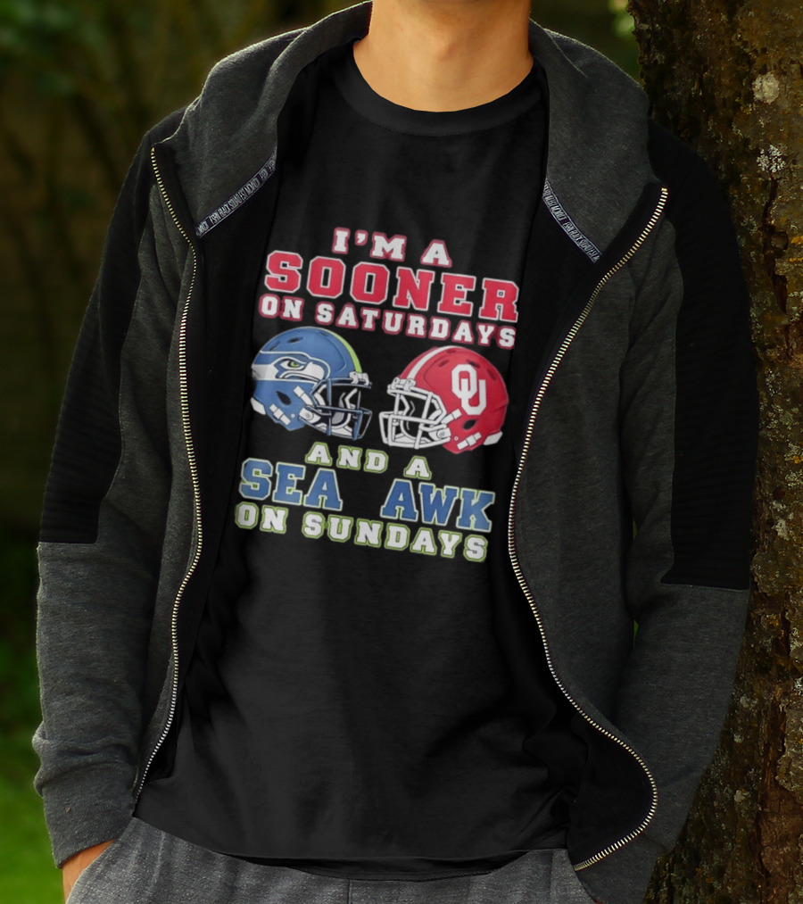 I'm A Sooner On Saturdays And A Seahawk On Sundays Football Helmet Fan Gear T-Shirt