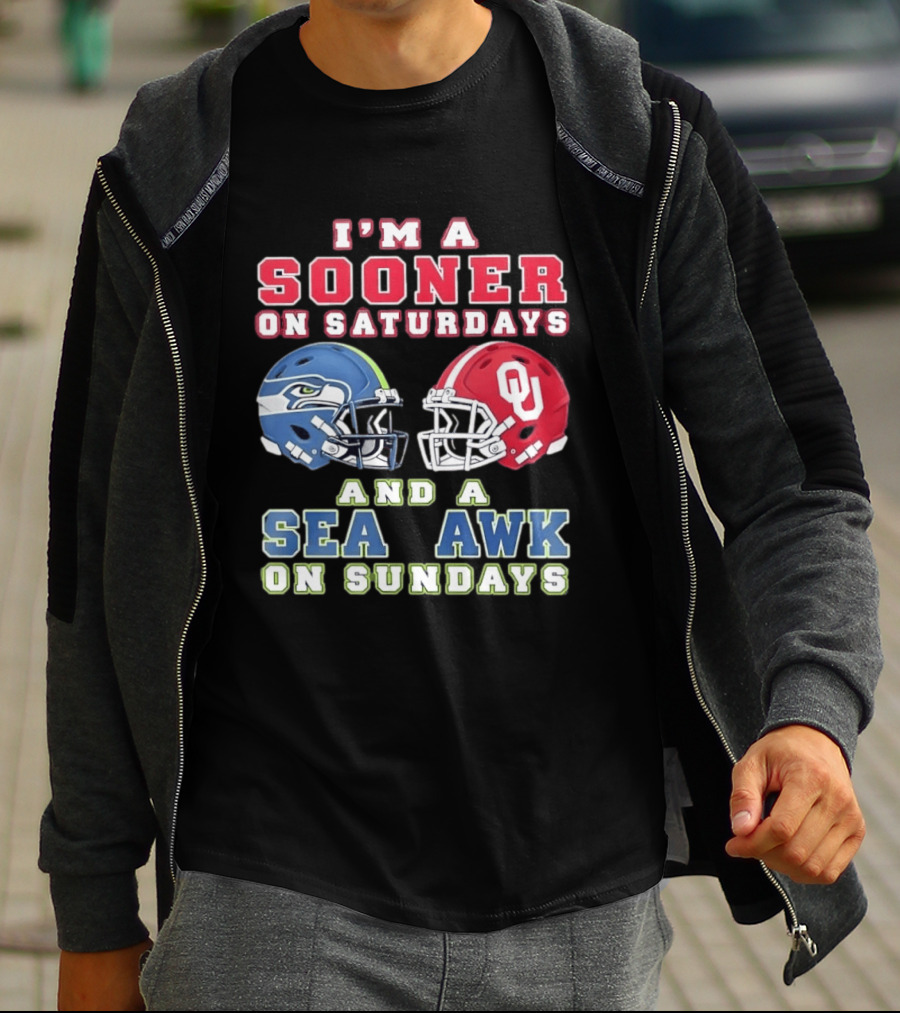 I'm A Sooner On Saturdays And A Seahawk On Sundays Football Helmet Fan Gear T-Shirt