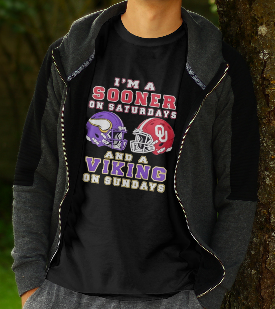 I'm A Sooner On Saturdays OU And A Viking On Sundays Football Helmets T-Shirt