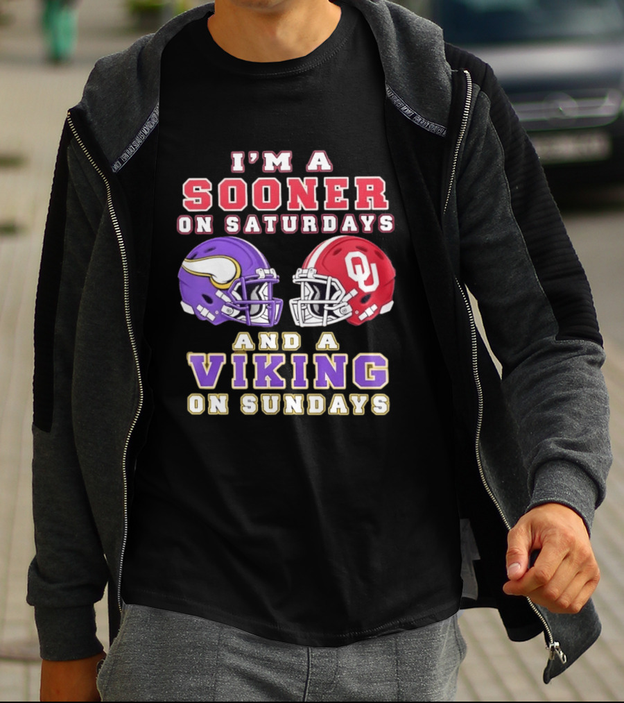 I'm A Sooner On Saturdays OU And A Viking On Sundays Football Helmets T-Shirt