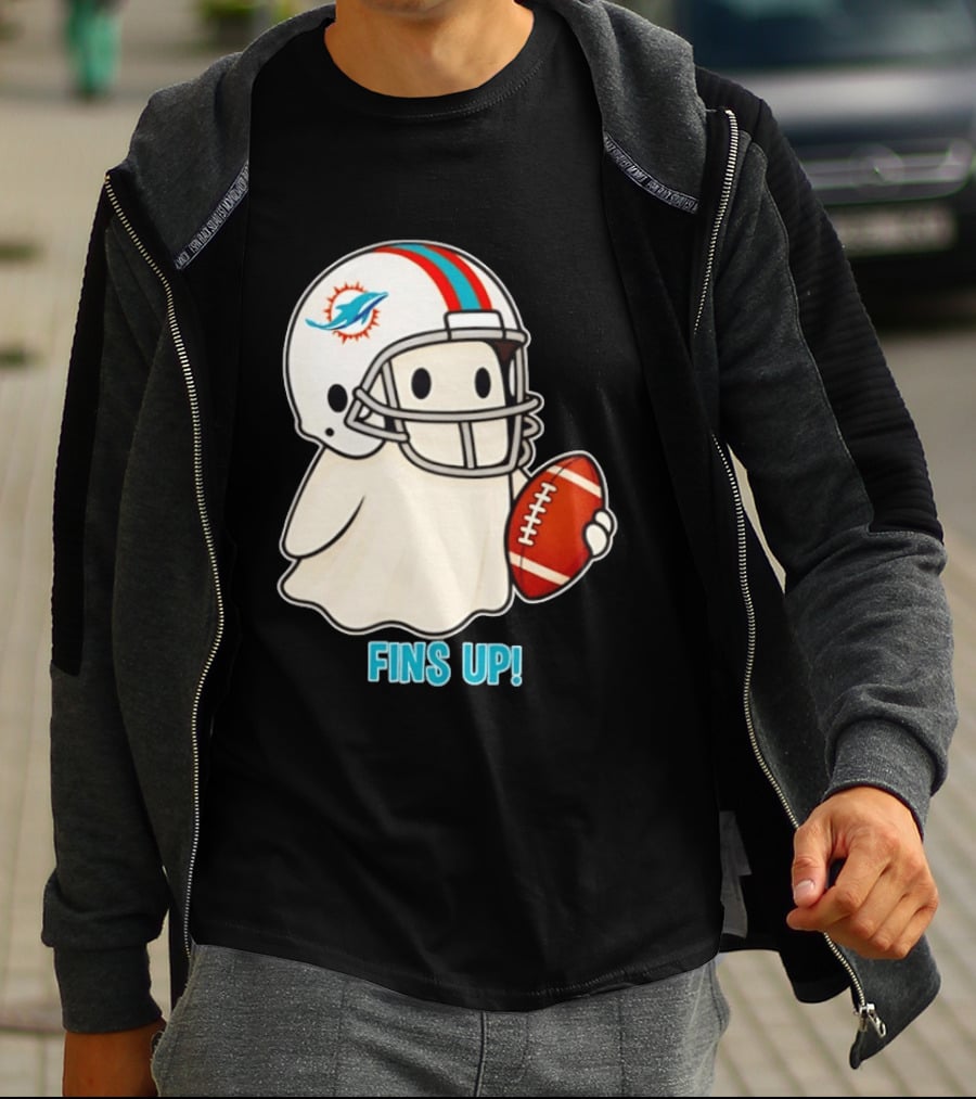 Miami Dolphins Ghost Fins Up Halloween 2026 Football Fan Gear T-Shirt